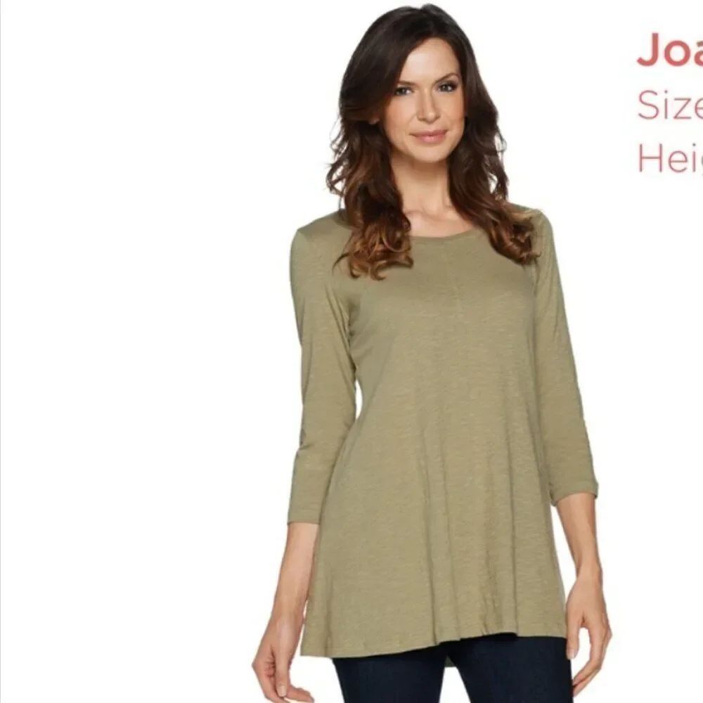 New LOGO by Lori Goldstein Slub Knit 3/4 Sleeve Swing Top | Size XXS